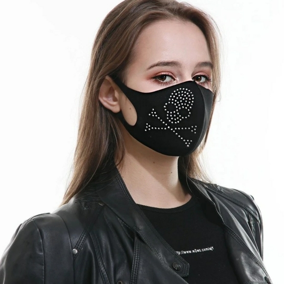 Moon Goddess Boutique Accessories - Rhinestone Skull Decor Face Mask Black Comfort
